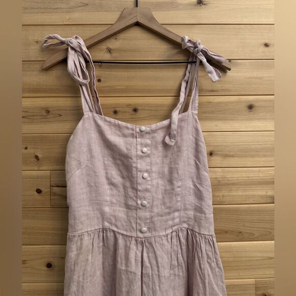 Francesca Bettini Size Medium Linen Tie Shoulder Smocked Coquette Maxi Dress - Picture 2 of 13